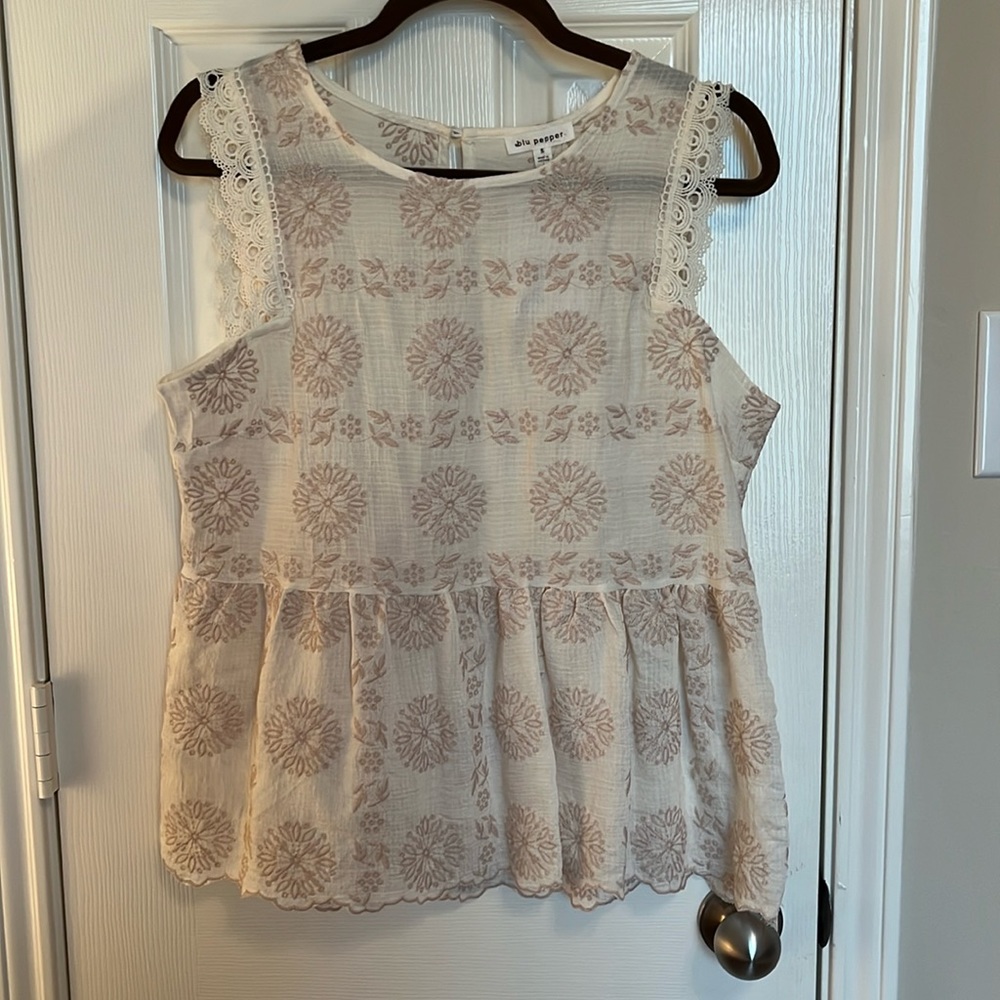Blu Pepper Cream and Brown Lace Blouse